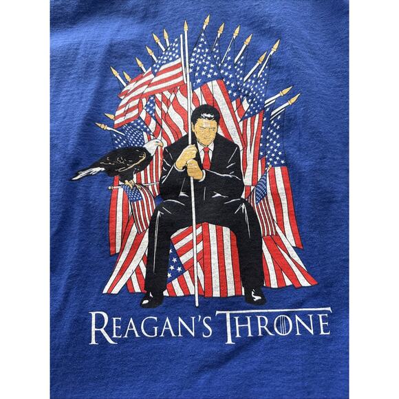 Reagan’s Throne T-Shirt XL Blue Patriotic Graphic Eagle Flags USA Tee - Picture 3 of 6